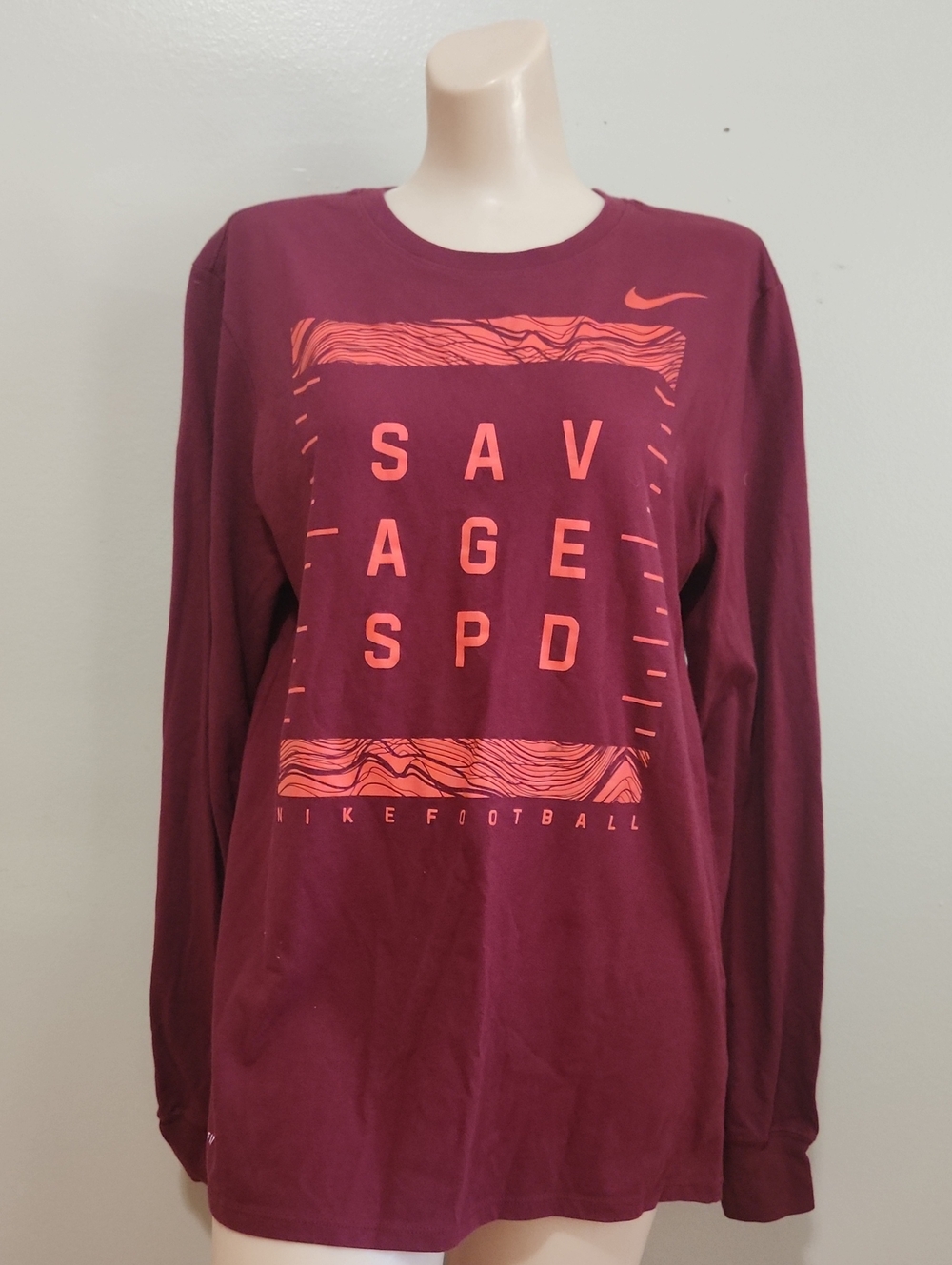 Nike Women’s Maroon Long-Sleeve Graphic Tee with Coral Print